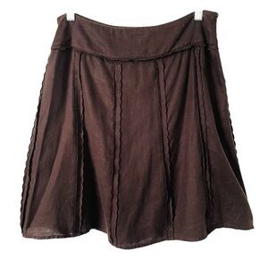 INC International Concepts 100% Linen Skirt Womens 8P Brown A Line Ruffle Detail